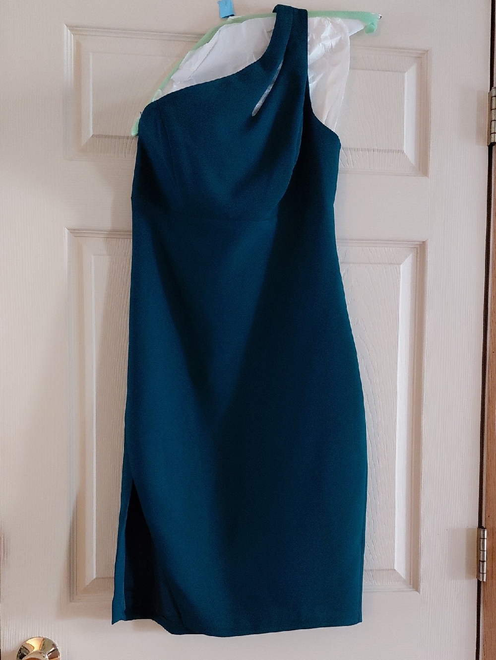 Xscape Teal One-Shoulder Cocktail Dress